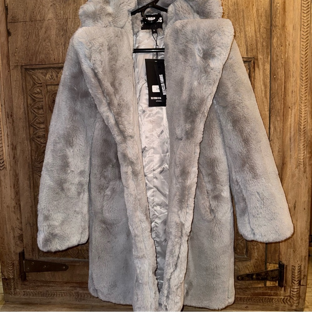 Apparis Gray Faux Fur Coat
